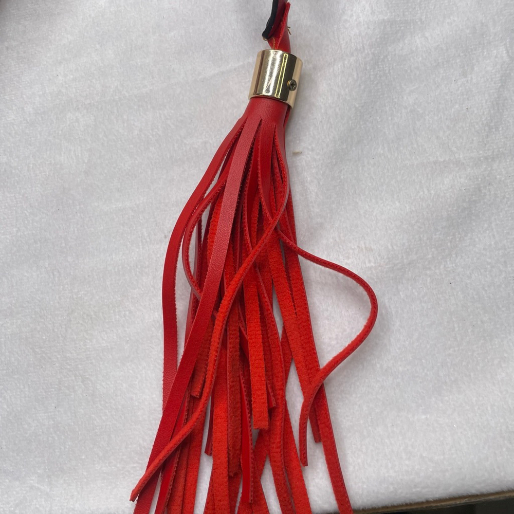 Red Vegan Leather Hobo Bag Gold Tassel Buckle Slouchy Bag Pop of Red Aesthetic - Picture 6 of 15